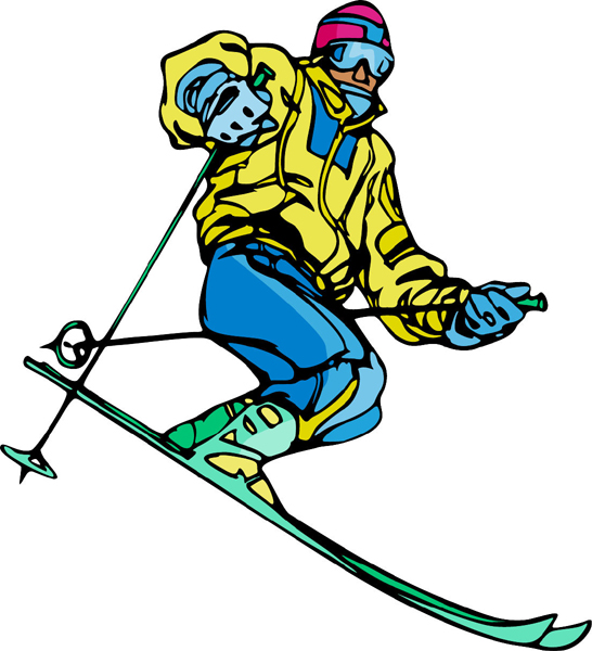 Skiing action full color sports sticker. Customize on line. SKINOWBOARD_6C_06