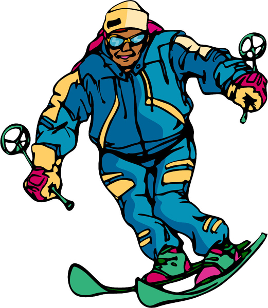 Snow skiing action full color sports sticker. Customize as you order. SKINOWBOARD_6C_10