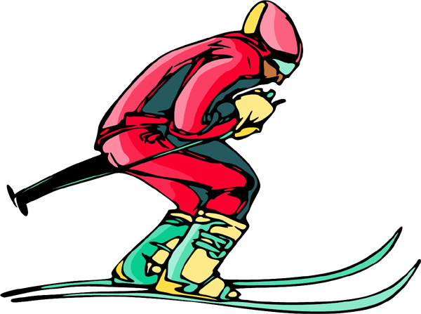 Skier in action full color sports sticker. Make it personal. SKINOWBOARD_6C_12