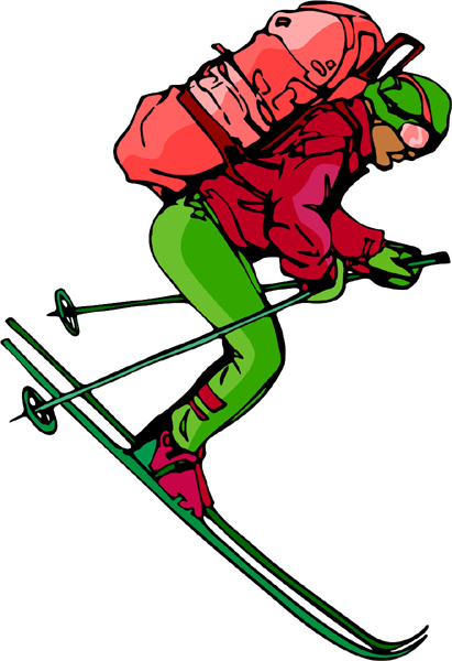 Downhill skier full color sports sticker. Personalize on line. SKINOWBOARD_6C_13