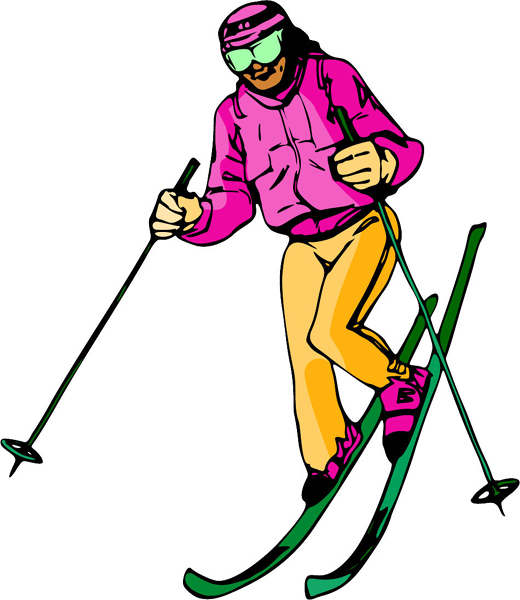Skier in action full color sports sticker. Personalize on line. SKINOWBOARD_6C_15