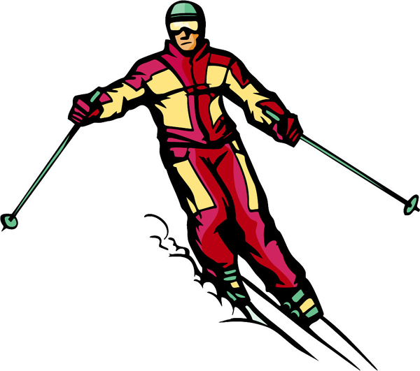 Skier in action full color sports sticker. Customize on line. SKI_SNOWBOARD_5C_02