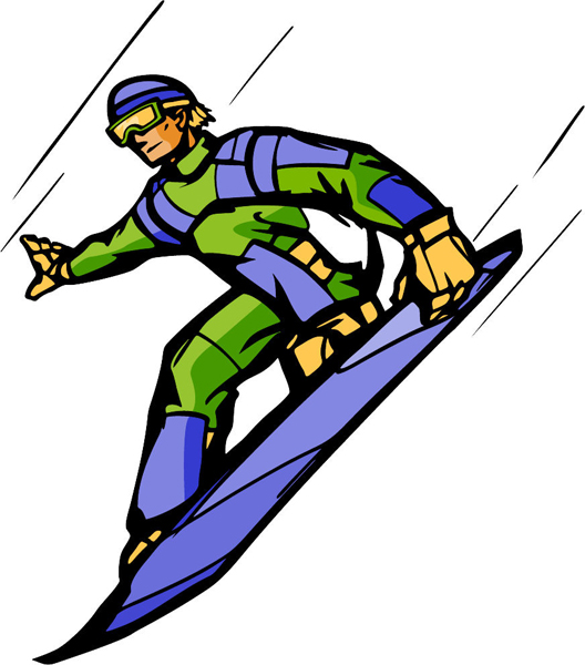 Downhill snowboarder full color sports decal. Customize as you order. SKI_SNOWBOARD_5C_04