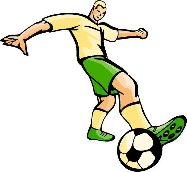 Soccer player full color action sports decal. Customize on line. SOCCER_4C_22