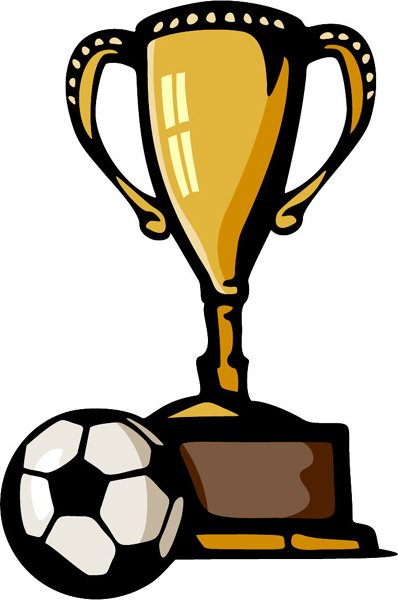 Soccer ball and trophy full color sports decal. Personalize on line. SOCCER_5C_05