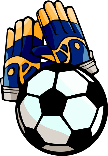 Soccer ball and sports gloves color sports decal. Personalize on line. SOCCER_5C_11