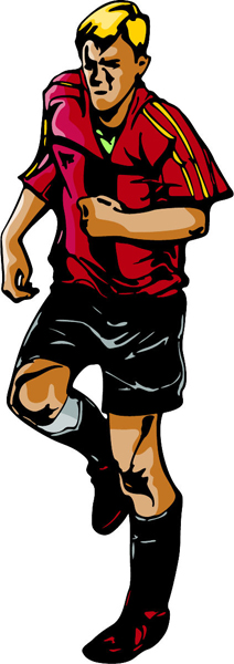 Soccer player full color action sports decal. Customize on line. SOCCER_6C_00