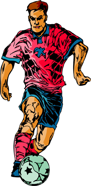 Soccer player full color action sports sticker. Personalize on line. SOCCER_6C_06