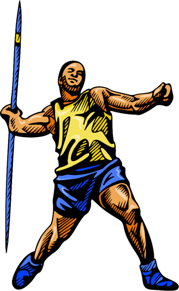 Javelin thrower full color sports sticker. Personalize on line. TRACK_FIELD_4C_04