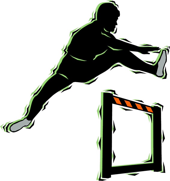 Hurdle jumper action color sports decal. Customize on line. TRACK_FIELD_4C_14