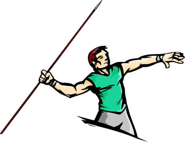 Javelin thrower full color action sports decal. Personalize on line. TRACK_FIELD_5C_34