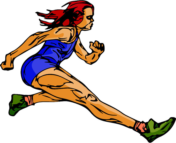 Lady runner full color action sports decal. Customize on line. TRACK_FIELD_6C_04