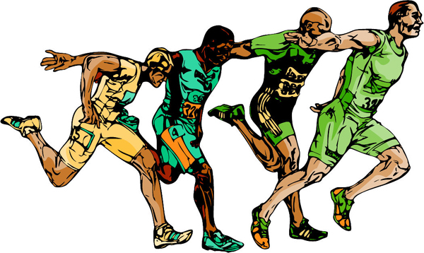 Runners in action sports sticker in full color. Personalize on line. TRACK_FIELD_6C_12