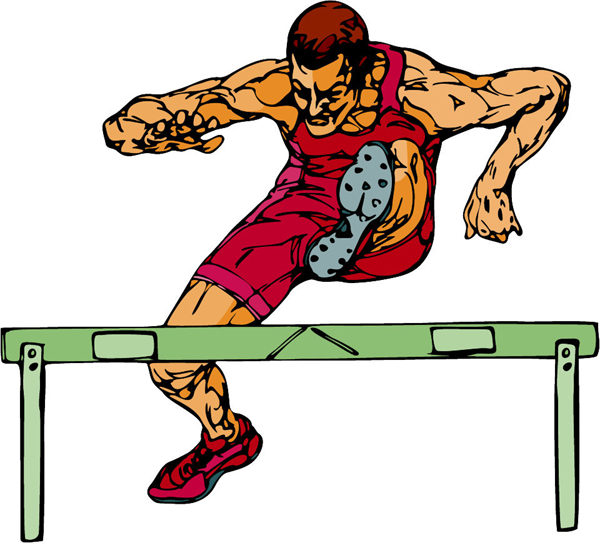 Hurdle jumper full color sports sticker. Customize on line. TRACK_FIELD_6C_17