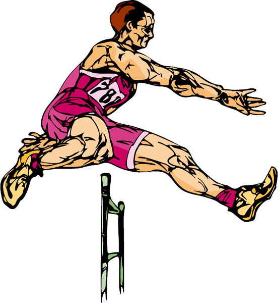 Hurdle jumper full color action sports decal. Personalize on line. TRACK_FIELD_6C_18