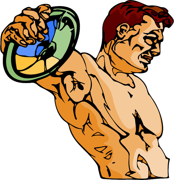 Discus thrower full color sports sticker. Customize on line. TRACK_FIELD_6C_22