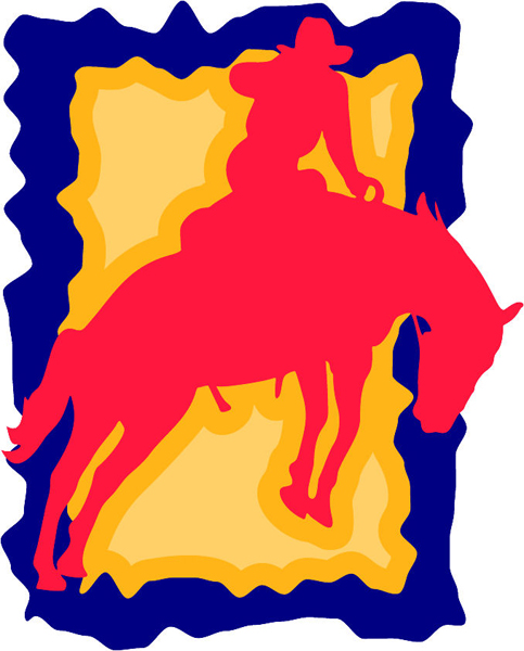 Bucking bronc and rider full color sports sticker. Customize on line. sports-MISC_3C_128