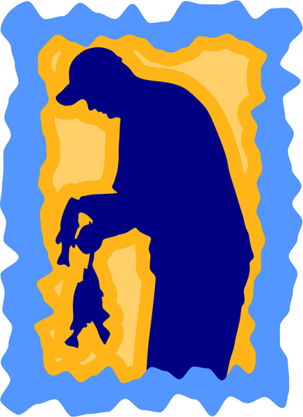 Man with string of fish full color sports sticker. Make it your own. sports-MISC_3C_447