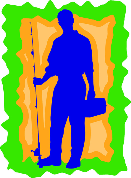 Fisherman with pole and tackle box full color sports sticker. Make it your own. sports-MISC_3C_457