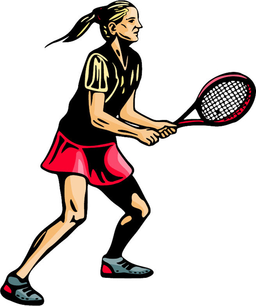 Women's tennis full color action sports sticker. Personalize on line. sports-MISC_5C_29