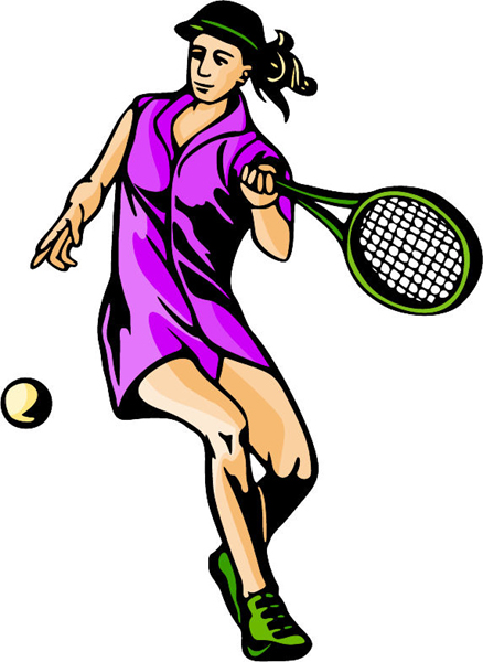 Lady tennis player full color action sports sticker. Personalize on line. sports-MISC_5C_33