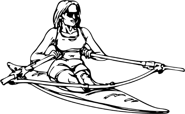 Lady in kayak action sports sticker. Personalize on line. AUTO_BOAT_6BL_00