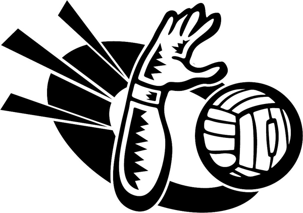 Volleyball and glove action sports sticker. Personalize on line. ESPORTS_78B
