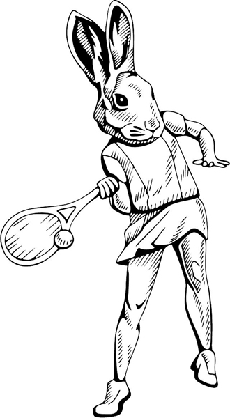 Rabbit lady tennis mascot action sports decal. Personalize on line. MASCOTS_4BL_13