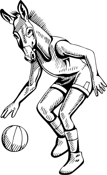 Donkey basketball mascot sports sticker. Personalize on line. MASCOTS_4BL_17