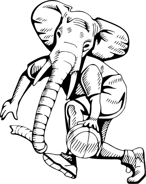 Elephant basketball mascot vinyl sports sticker. Customize on line. MASCOTS_4BL_18