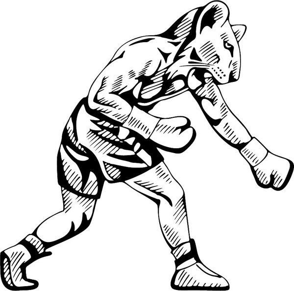 Cougar boxing mascot action sports decal. Personalize on line. MASCOTS_4BL_21