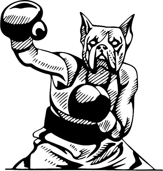Boxer dog boxing mascot action sports decal. Personalize on line. MASCOTS_4BL_24