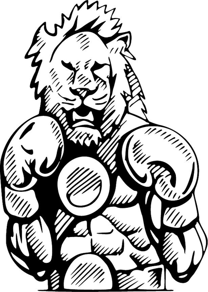 Lion boxing mascot sports action sticker. Personalize on line. MASCOTS_4BL_26