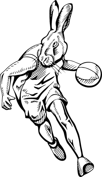 Jackrabbit basketball mascot action sports sticker. Customize on line. MASCOTS_4BL_28