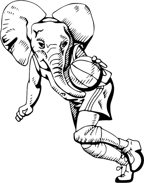 Elephant Basketball mascot action sports decal. Personalize on line as you order. MASCOTS_4BL_29