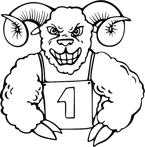 Ram #1 mascot action sports sticker. Customize on line. MASCOTS_4BL_68
