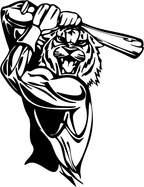 Roaring Tiger baseball mascot sports decal. Customize on line. MASCOTS_5BL_054