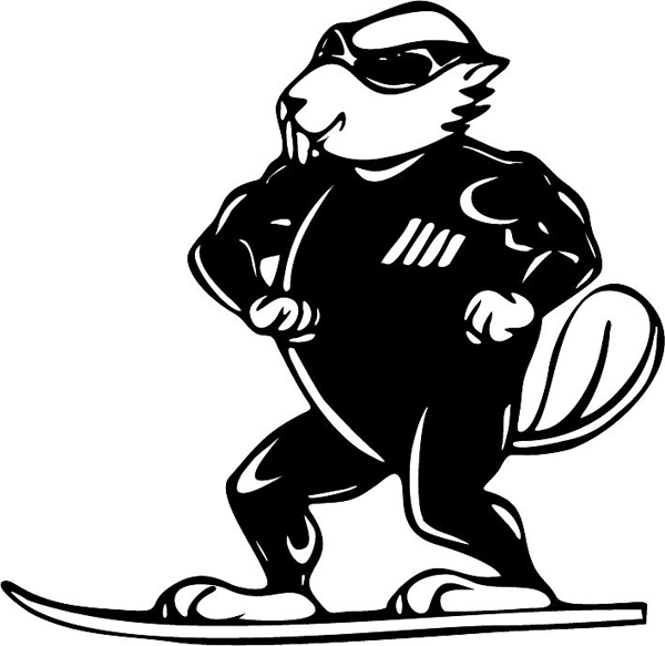 Beaver surfer mascot vinyl sports sticker. Customize on line. MASCOTS_5BL_057
