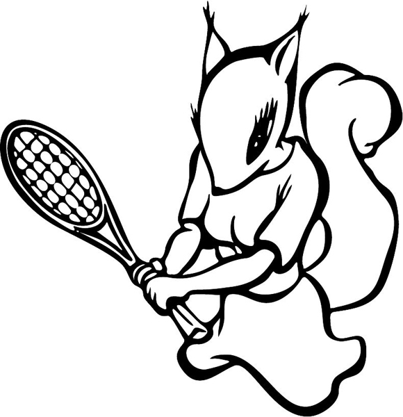 Lady Squirrel tennis mascot vinyl sports decal. Customize on line. MASCOTS_5BL_064