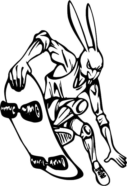 Rabbit skateboarding mascot action sports decal. Customize as you order. MASCOTS_5BL_076