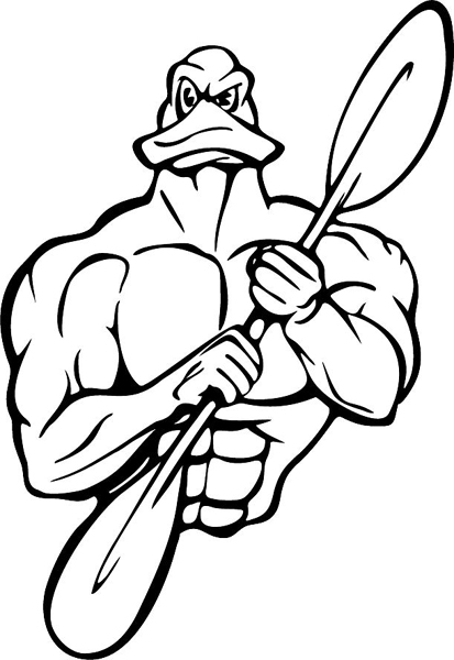 Muscled Duck paddling mascot sports action sports decal. Customize on line. MASCOTS_5BL_079