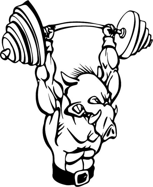 Weight lifting Boar mascot vinyl decal. Customize on line. MASCOTS_5BL_087