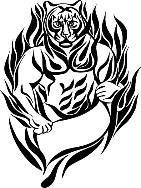 Flaming Tiger mascot action sports decal. Personalize on line. MASCOTS_5BL_093