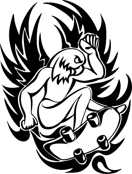 Flaming eagle skateboarding mascot sports action decal. Personalize on line. MASCOTS_5BL_098