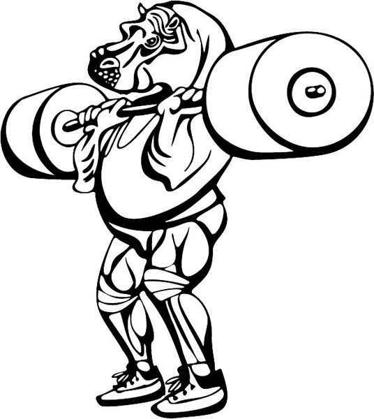 Hippo weightlifter mascot vinyl sports sticker. Customize on line. MASCOTS_5BL_101