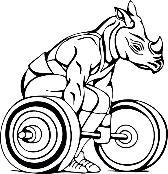 Rhino weightlifting mascot action sports decal. Customize on line. MASCOTS_5BL_104