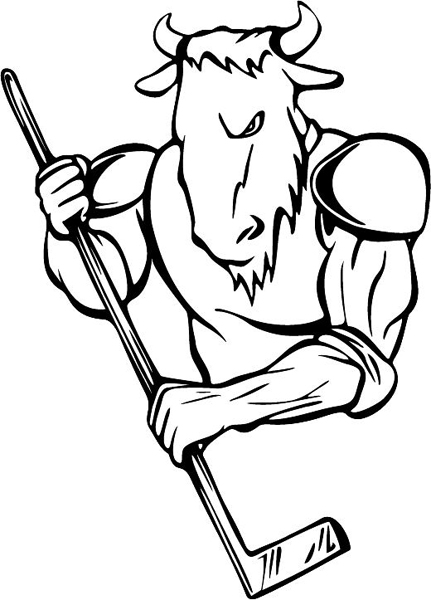 Bull hockey mascot action sports sticker. Customize on line. MASCOTS_5BL_120