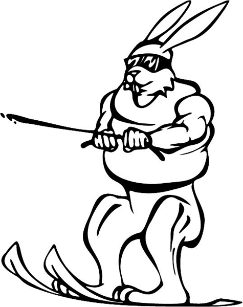 Rabbit water skiing mascot action sports decal. Customize on line. MASCOTS_5BL_122