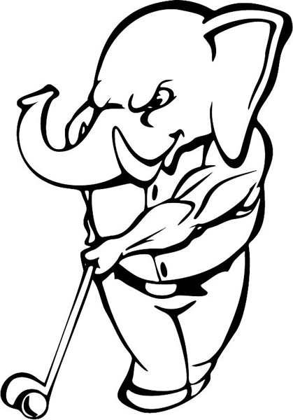 Elephant golfer mascot action sports decal. Customize on line. MASCOTS_5BL_123
