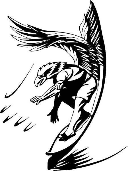 Eagle surfer mascot sports action vinyl decal. Customize as you order. MASCOTS_5BL_130